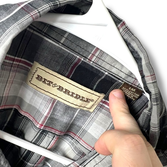 Bit and Bridle Western Pearl Snap Long-Sleeve Shirt Red Black Plaid Size Large - Picture 3 of 3